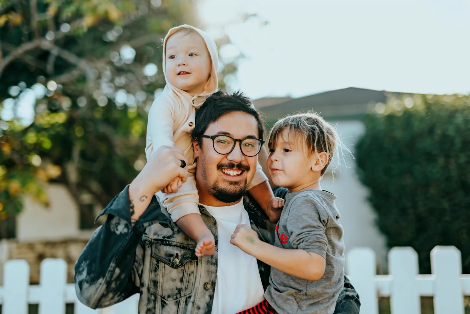 Parents exercising together with their child